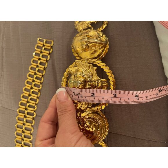 Vintage Womens Chain Belt One Size Metal Tiger Lion Elephant Head Waist Hip Rare - Picture 15 of 16